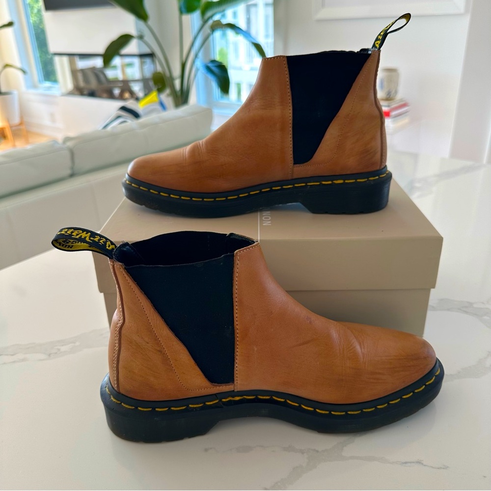 Dr. Martens Tan Bianca Leather Chelsea Boots with Black Elastic